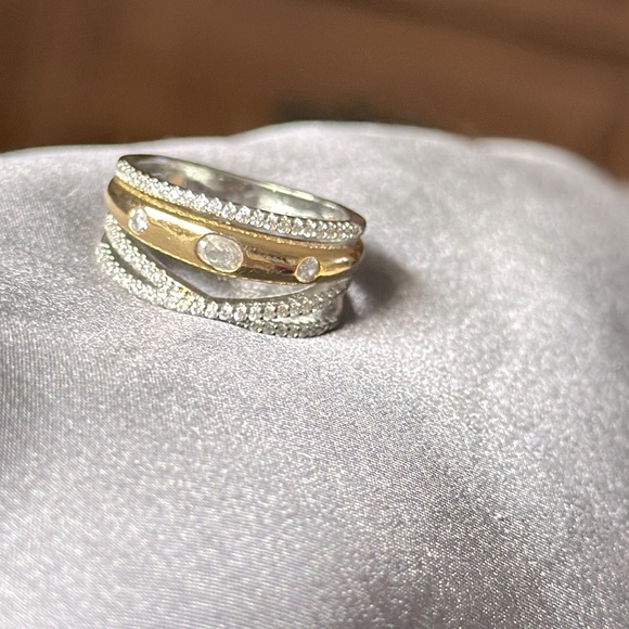 Mixed Metal Gold Silver & Diamond Stacked Ring - Picture 6 of 8